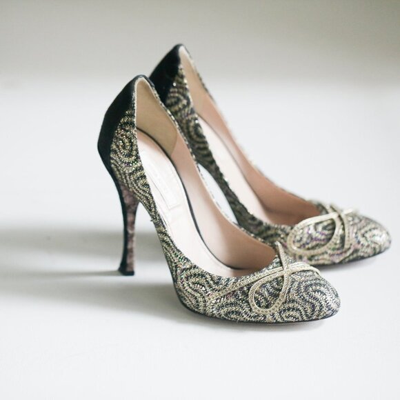 Nina Ricci High-Heel Glitter Black  Suede Pumps - Picture 1 of 12